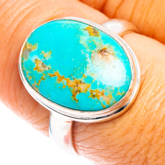 Turquoise cabochon ring in .925 sterling silver, oval stone with brown matrix