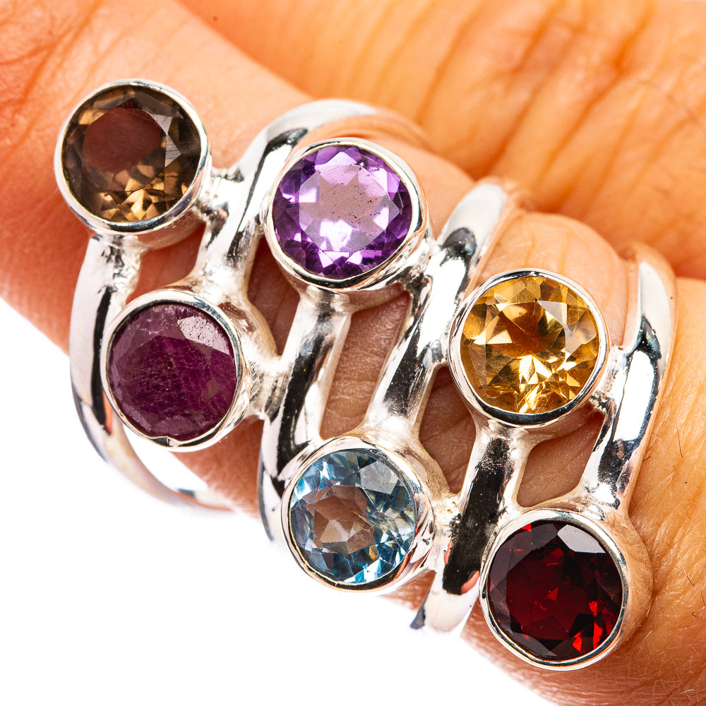 Large Garnet, Citrine, Blue Topaz, Amethyst, Ruby, Smoky Quartz Ring Size 6.5 (925 Sterling Silver) R142893