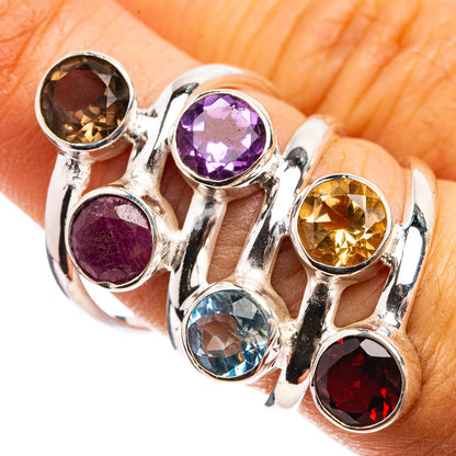 Large Garnet, Citrine, Blue Topaz, Amethyst, Ruby, Smoky Quartz Ring Size 6.5 (925 Sterling Silver) R142893