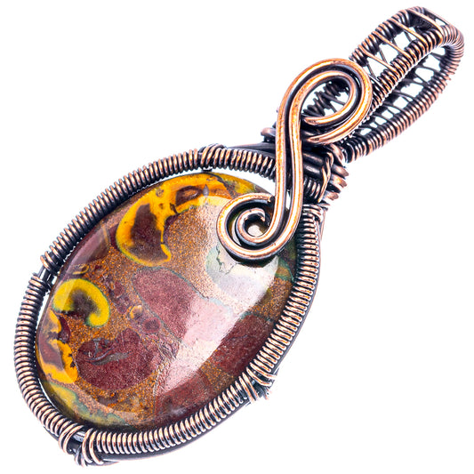 Oxidized copper wire-wrapped jasper pendant with oval stone and loop bail