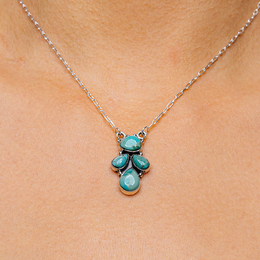 Mojave turquoise pendant necklace with teardrop gems on .925 sterling silver chain