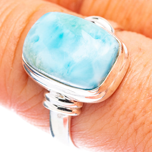 Oval larimar gemstone ring in .925 sterling silver, blue stone setting