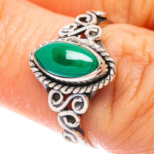 Malachite Dainty Ring Size 6.75 (925 Sterling Silver) R5778