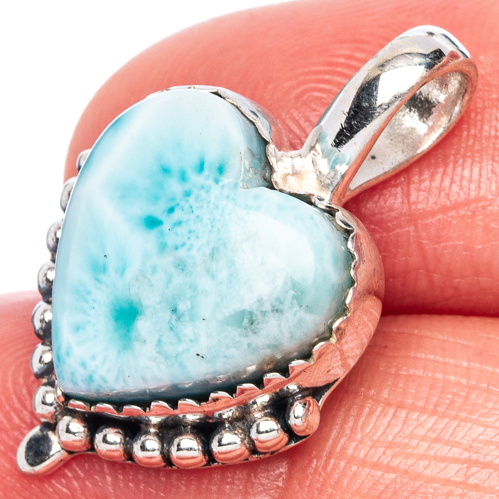 Larimar Heart Pendant 1 1/8" (925 Sterling Silver) P41734