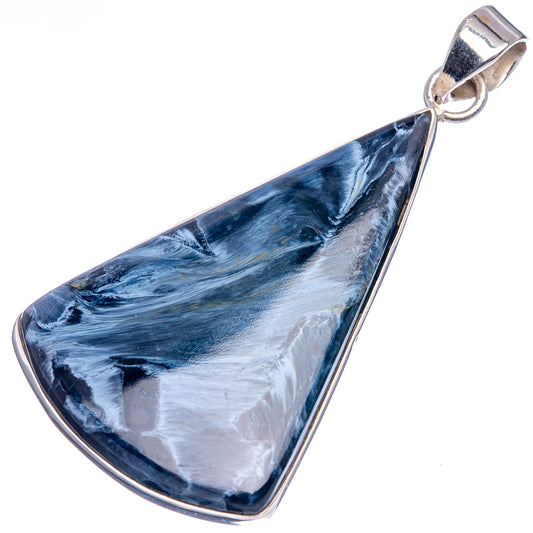 Sterling silver pietersite pendant with striped blue and black teardrop stone bezel