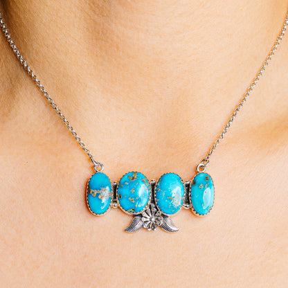 Sonoran South Hill Turquoise Native Style Necklace 16 to 18" (.925 Sterling Silver)