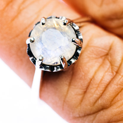 Rainbow Moonstone Ring Size 8 (.925 Sterling Silver)