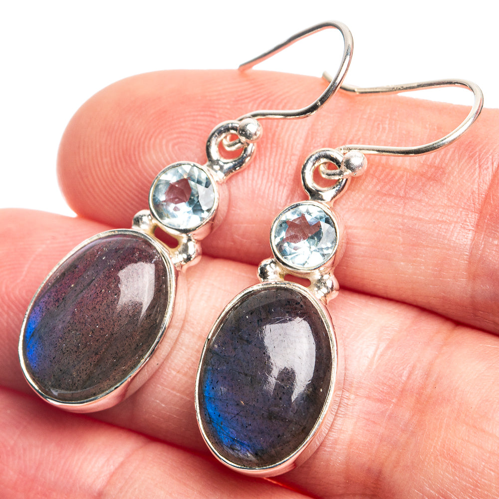 Labradorite, Blue Topaz Earrings 1 1/2" (925 Sterling Silver) E432746