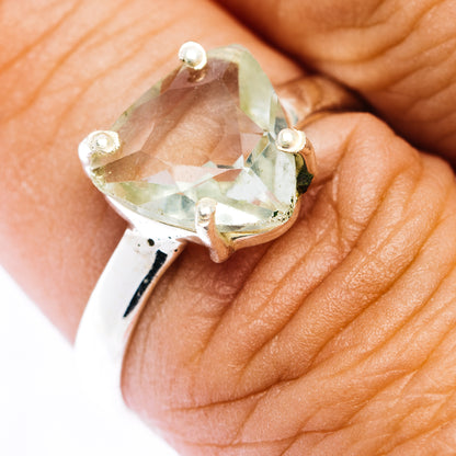 Faceted Prasiolite Ring Size 8.5 (.925 Sterling Silver)