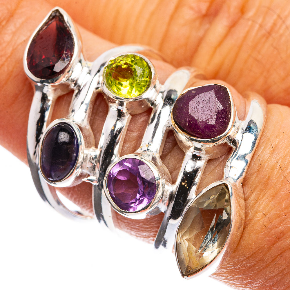 Large Garnet, Peridot, Tanzanite, Amethyst, Ruby, White Quartz Ring Size 6.75 (925 Sterling Silver) R143024