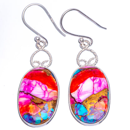 Sterling silver oval drop earrings with bright multicolor stone and French hook