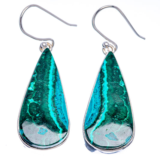 Pair of teardrop green turquoise malachite-chrysocolla earrings with .925 sterling silver hooks
