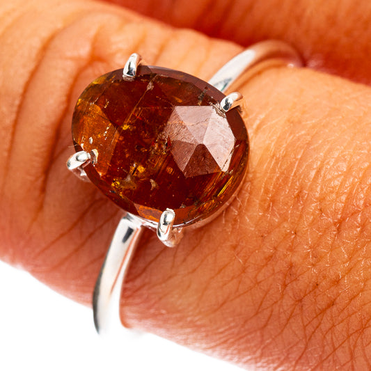 Orange kyanite gemstone ring in .925 sterling silver, heart prong setting
