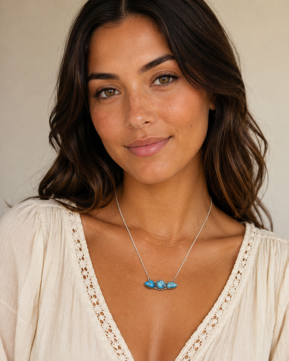 Southwestern Style Golden Hills Turquoise Necklace 17 to 19" (.925 Sterling Silver)
