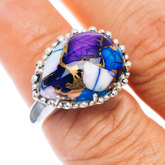 Exclusive Violet Blue Dahlia Mohave Turquoise Ring Size 7.25 (.925 Sterling Silver)