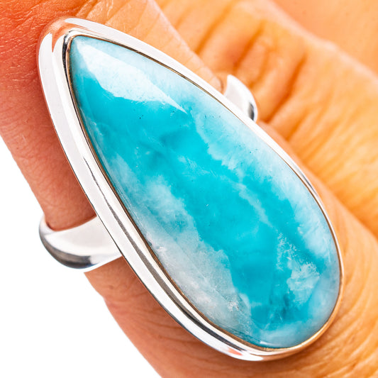 Size 6 .925 sterling silver larimar ring with oval blue-green stone