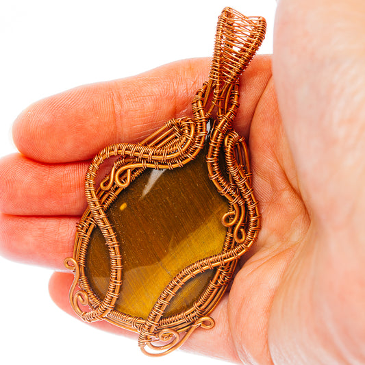 Tiger's Eye Wire Wrap Pendant 3 1/4" (Copper)