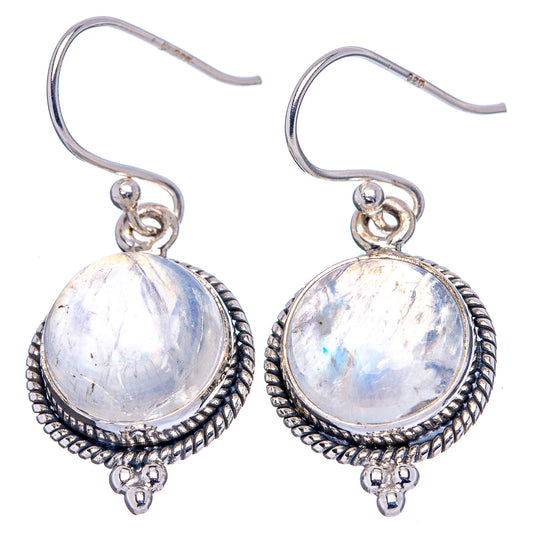 Sterling silver moonstone drop earrings, oval iridescent cabochons in rope border, hook drops
