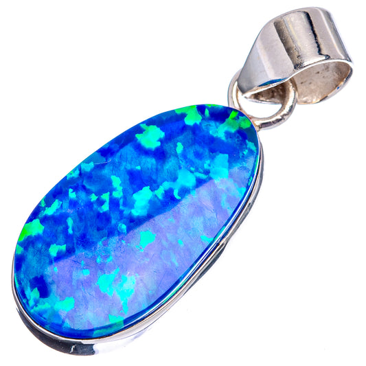925 sterling silver opal pendant with blue teardrop stone and green flecks, open bail