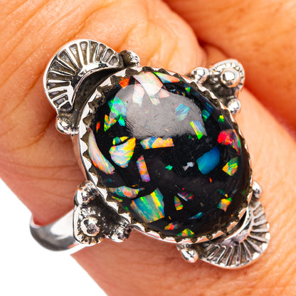 Southwestern Style Mosaic Opal Ring Size 9 Adjustable (.925 Sterling Silver)