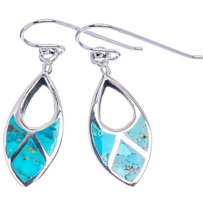 Native Style Mohave Turquoise Earrings 1 3/8" (.925 Sterling Silver)