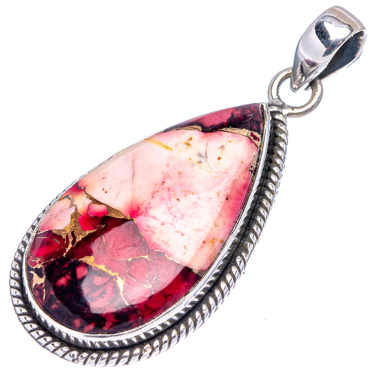 Sterling silver teardrop pendant with red marbled stone cabochon and loop bail.