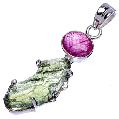 Rare Czech Moldavite, Pink Tourmaline Pendant 1 5/8" (925 Sterling Silver) P39942
