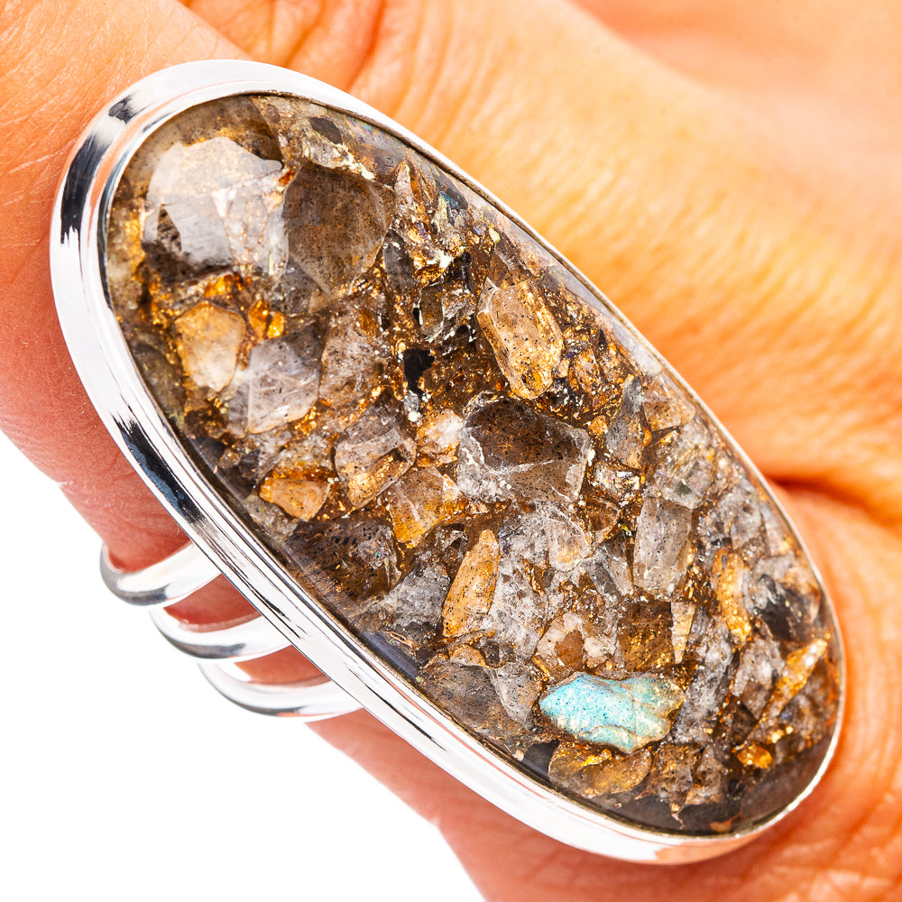 Premium Labradorite & Rainbow Moontone Matrix Ring Size 8.75 (.925 Sterling Silver)