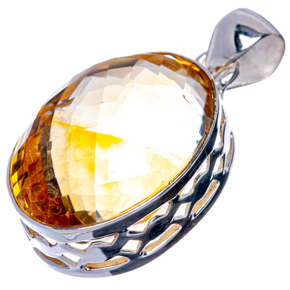 Faceted citrine pendant with 925 sterling silver openwork bezel and bail loop