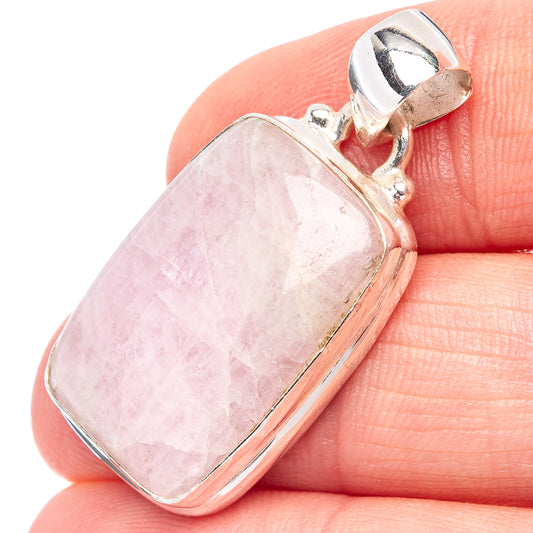 Pink kunzite pendant in polished .925 sterling silver bezel with hinged bail