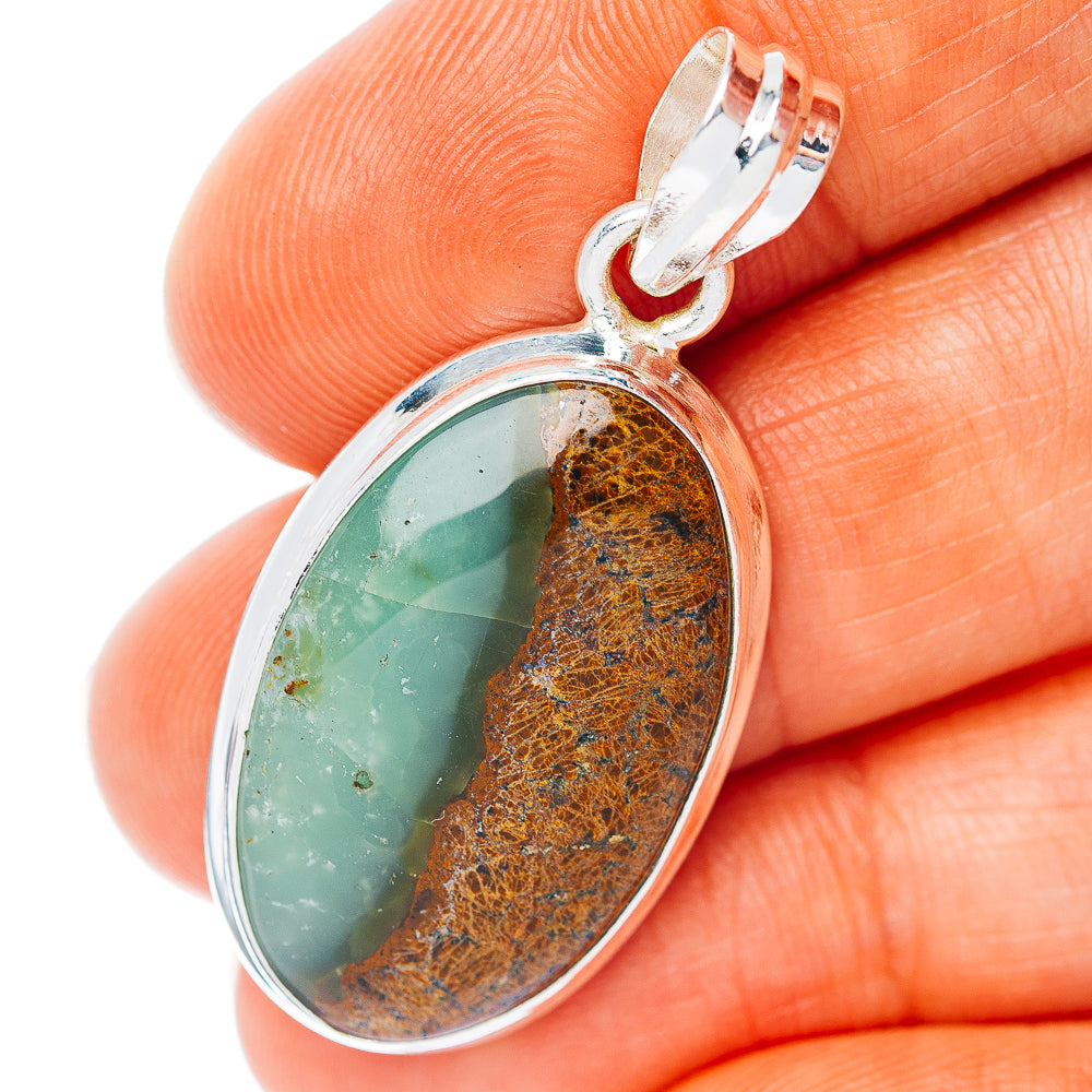 Oval chrysoprase pendant in .925 sterling silver bezel with bail