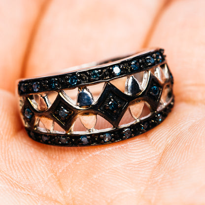 Blue Diamond Ring Size 6.5 (.925 Sterling Silver)