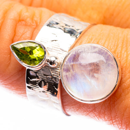 Premium Rainbow Moonstone, Peridot Ring Size 9 (925 Sterling Silver) R141781