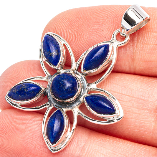 Lapis Lazuli Flower 925 Sterling Silver Premium Pendants 1 5/8" (925 Sterling Silver) P43710
