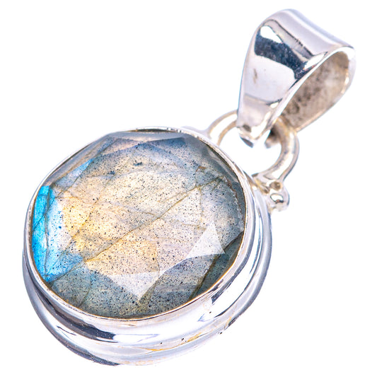 Oval labradorite pendant with blue and gold flashes in .925 sterling silver setting