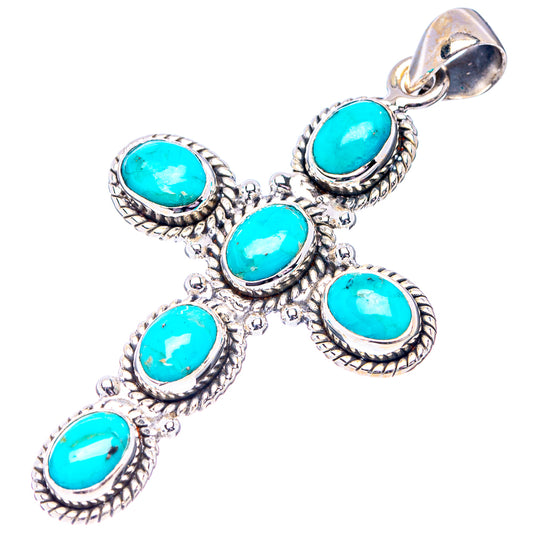 Sterling silver turquoise cross pendant with oval blue stones and top bail loop