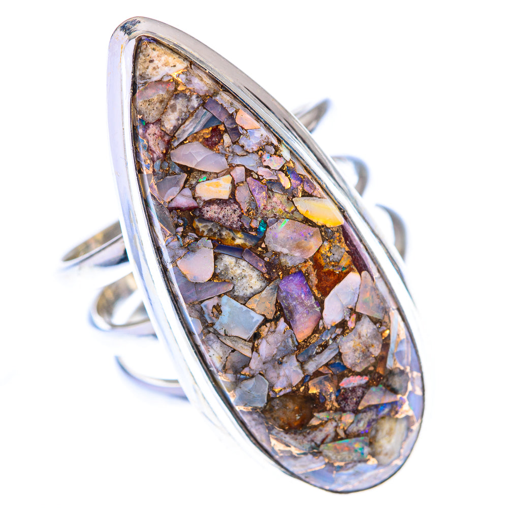 925 sterling silver oval ring with colorful brecciated opal inlay
