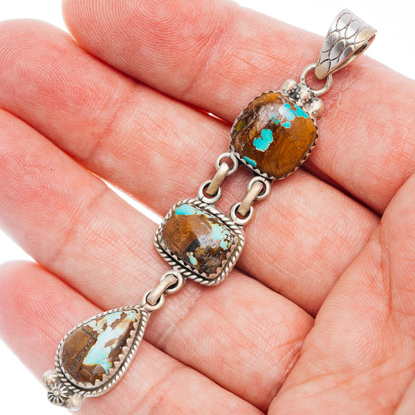 Exclusive Ribbon Royston Turquoise Pendant 3" (.925 Sterling Silver)