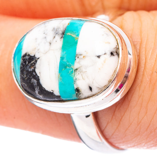 Sterling silver ring with oval turquoise and white matrix stone, size 7.75