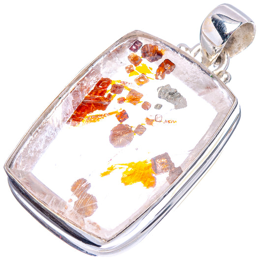Marcasite in quartz pendant with clear square stone, amber flecks, .925 sterling silver