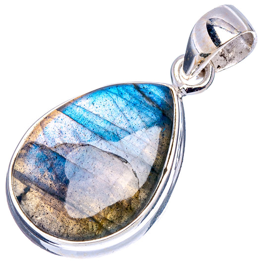 Sterling silver labradorite pendant with faceted oval teardrop stone in blue and gray
