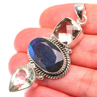 Labradorite, White Quartz Pendant 2 1/8" (925 Sterling Silver) PD38508