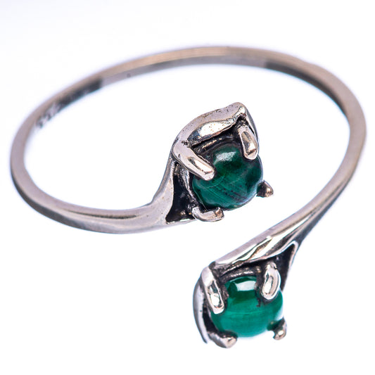 Sterling silver malachite ring, dark green oval cabochon in bezel prongs, size 7