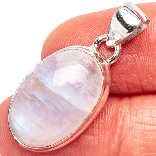 Oval moonstone cabochon pendant, .925 sterling silver, loop bail
