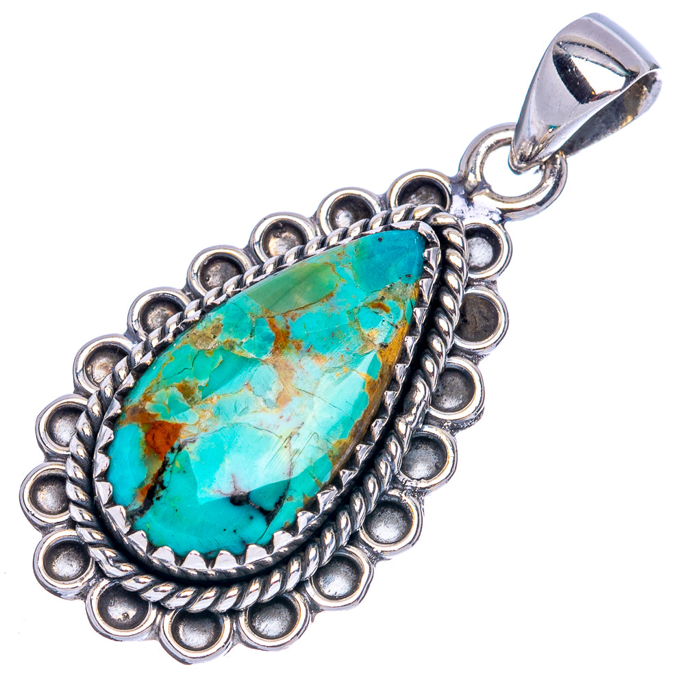 Turquoise teardrop pendant with ornate sterling silver beadwork and hanging bail