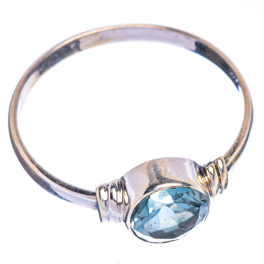 Dainty 925 sterling silver ring with round blue gemstone and sculpted bezel