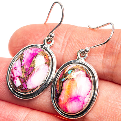 Kingman Pink Dahlia Turquoise Earrings 1 3/8" (925 Sterling Silver) E432708