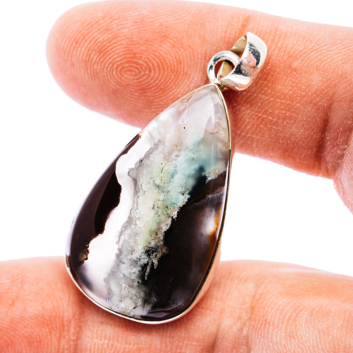 925 sterling silver teardrop pendant with multicolor stone cabochon, top bail
