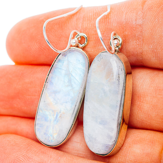 Rainbow Moonstone Earrings 1 3/4" (German Silver)