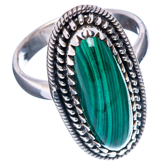 Oval malachite ring, size 7, .925 sterling silver band with green cabochon face